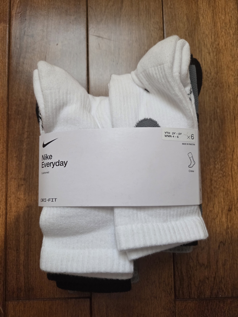 🆕Nike Everyday Dri-fit Crew Athletic Socks White-Black-Gray (6-Pack) Size 3Y-5Y